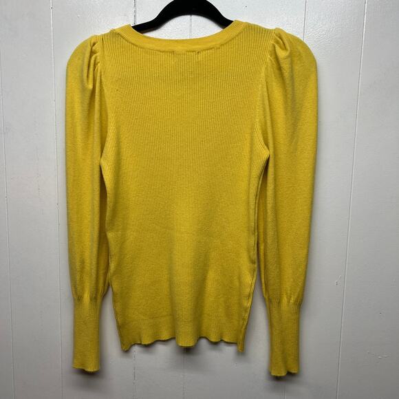 Lolla Rose Puff Shoulder Women's Ribbed Yellow Sweater Size Medium Stretch - Picture 5 of 10